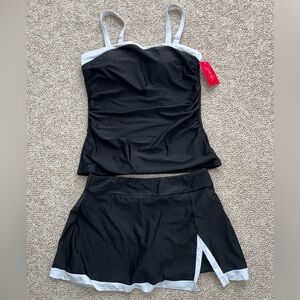 NWT Jess Lea Hit The Pool Skirted Swimsuit Two Piece Black White Women's Size 2x